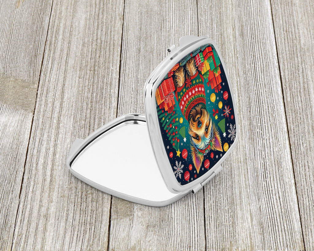 Australian Terrier Christmas Compact Mirror Decorative Travel Makeup Mirror for Women Girls Gifts Pocket Makeup Mirror Folding Handheld