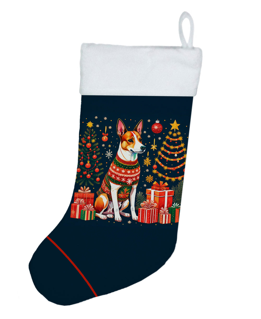 Basenji Christmas Holiday Stocking Double-Sided Print, Polyester Suede,11x18, Made in USA