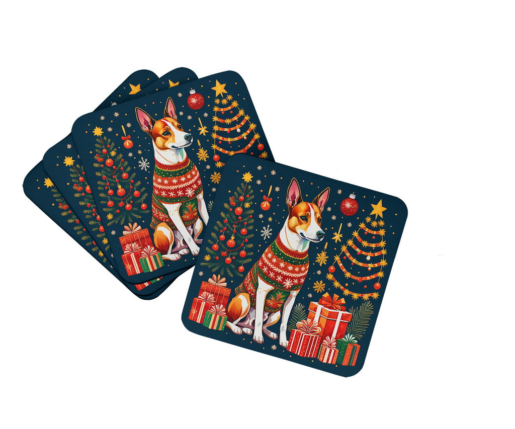 Basenji Christmas Foam Coasters Set of 4 Cup Coasters for Indoor Outdoor, Tabletop Protection, Anti Slip, Mouse pad Material