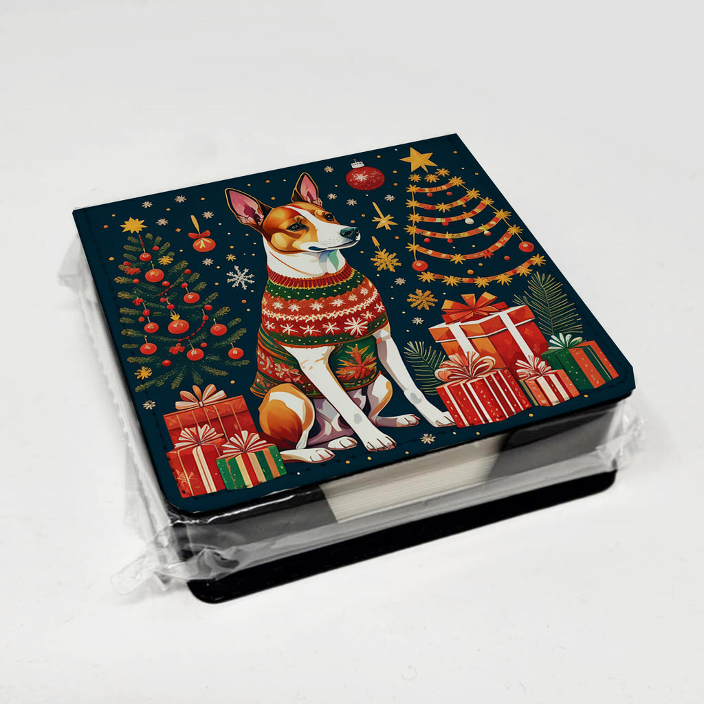 Basenji Christmas PU Leather Note Paper Holder with Artist-Designed Cover, Desk Accessory, Office Gift