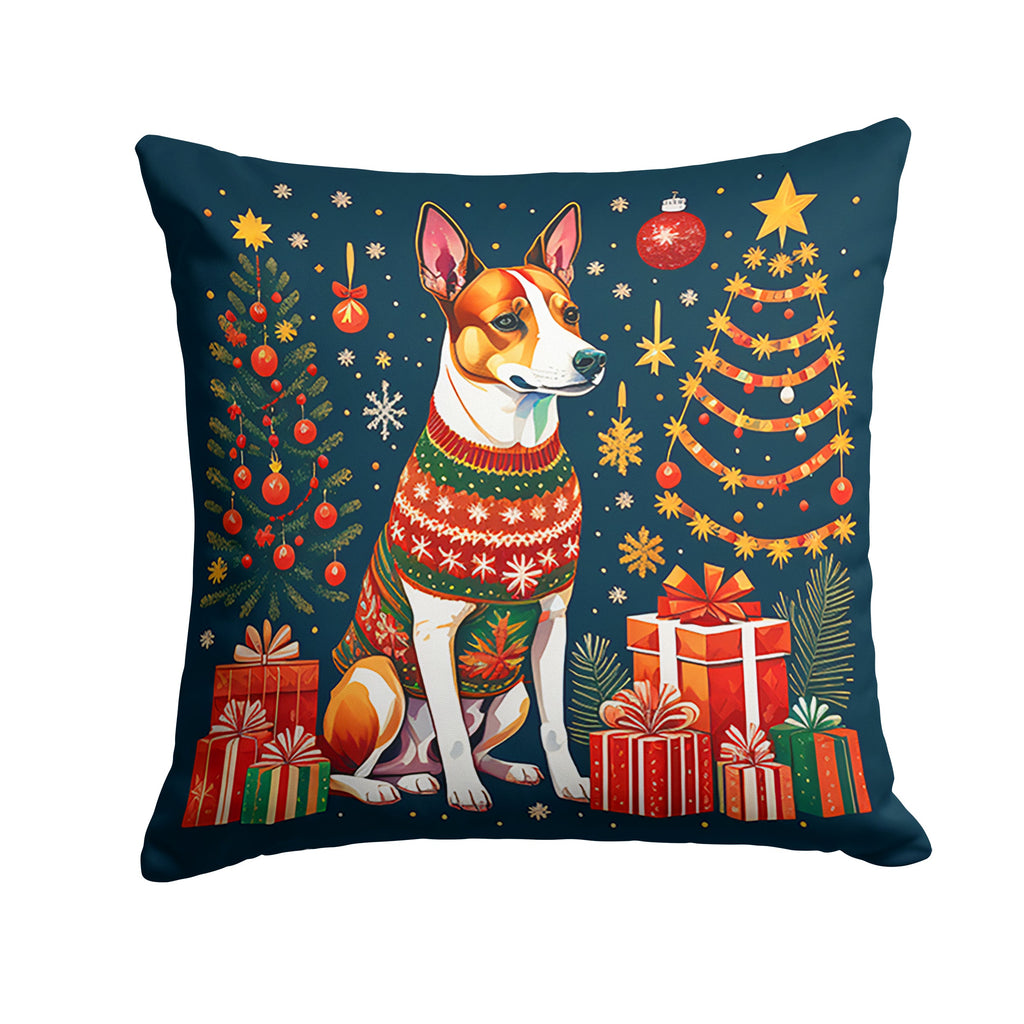 Basenji Christmas Decorative Throw Pillow 14x14 Indoor Outdoor Accent Cushion, Fabric Cover with Insert for Sofa, Bed, Porch & Living Room
