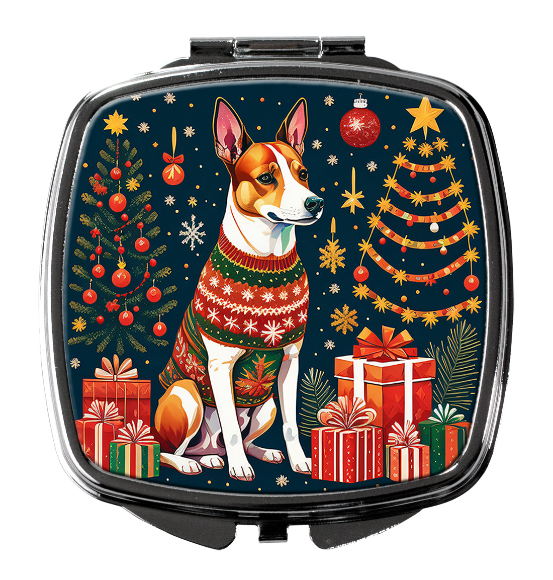 Basenji Christmas Compact Mirror Decorative Travel Makeup Mirror for Women Girls Gifts Pocket Makeup Mirror Folding Handheld