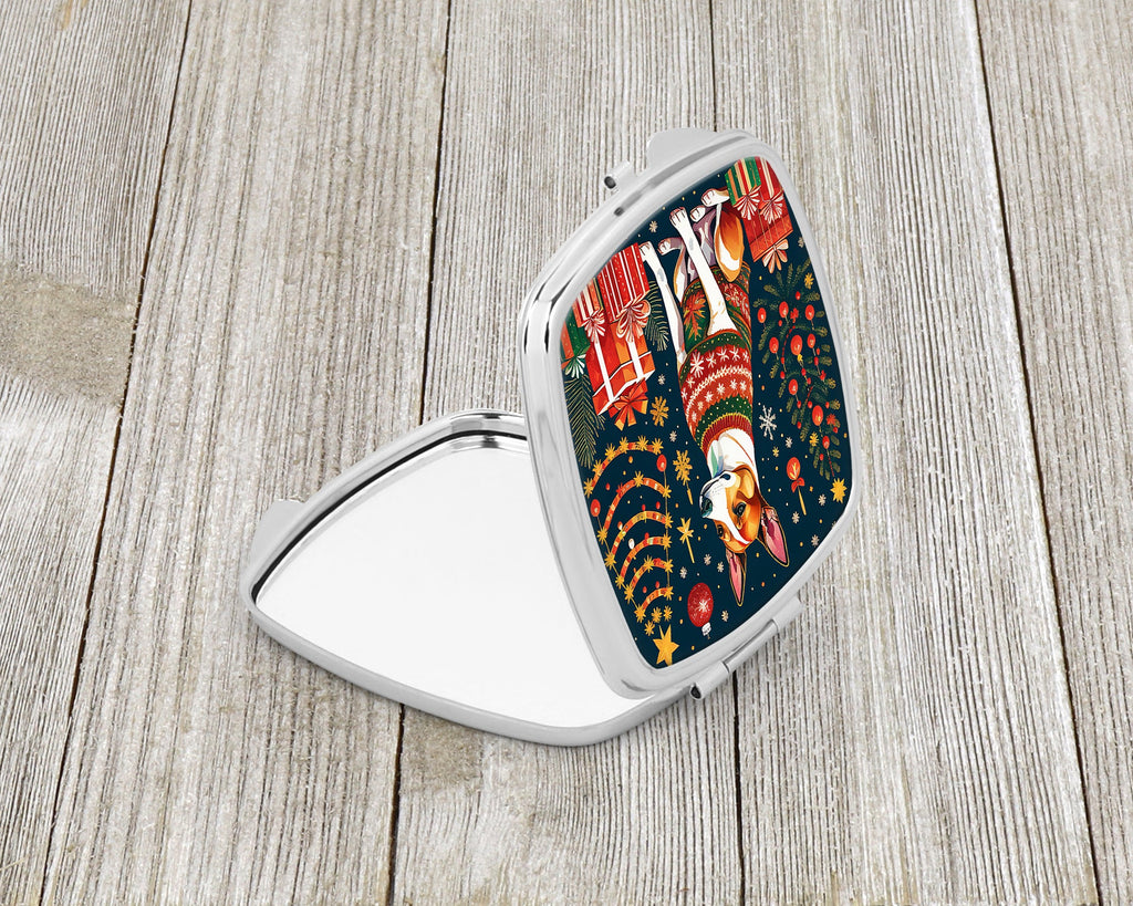 Basenji Christmas Compact Mirror Decorative Travel Makeup Mirror for Women Girls Gifts Pocket Makeup Mirror Folding Handheld