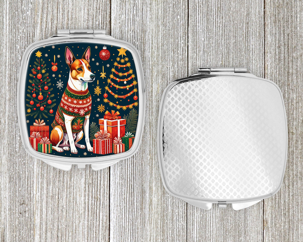 Basenji Christmas Compact Mirror Decorative Travel Makeup Mirror for Women Girls Gifts Pocket Makeup Mirror Folding Handheld