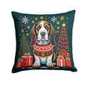 Basset Hound Christmas Decorative Throw Pillow 18x18 Indoor Outdoor Accent Cushion, Fabric Cover with Insert for Sofa, Bed, Porch & Living Room