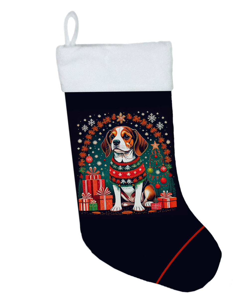 Beagle Christmas Holiday Stocking Double-Sided Print, Polyester Suede,11x18, Made in USA