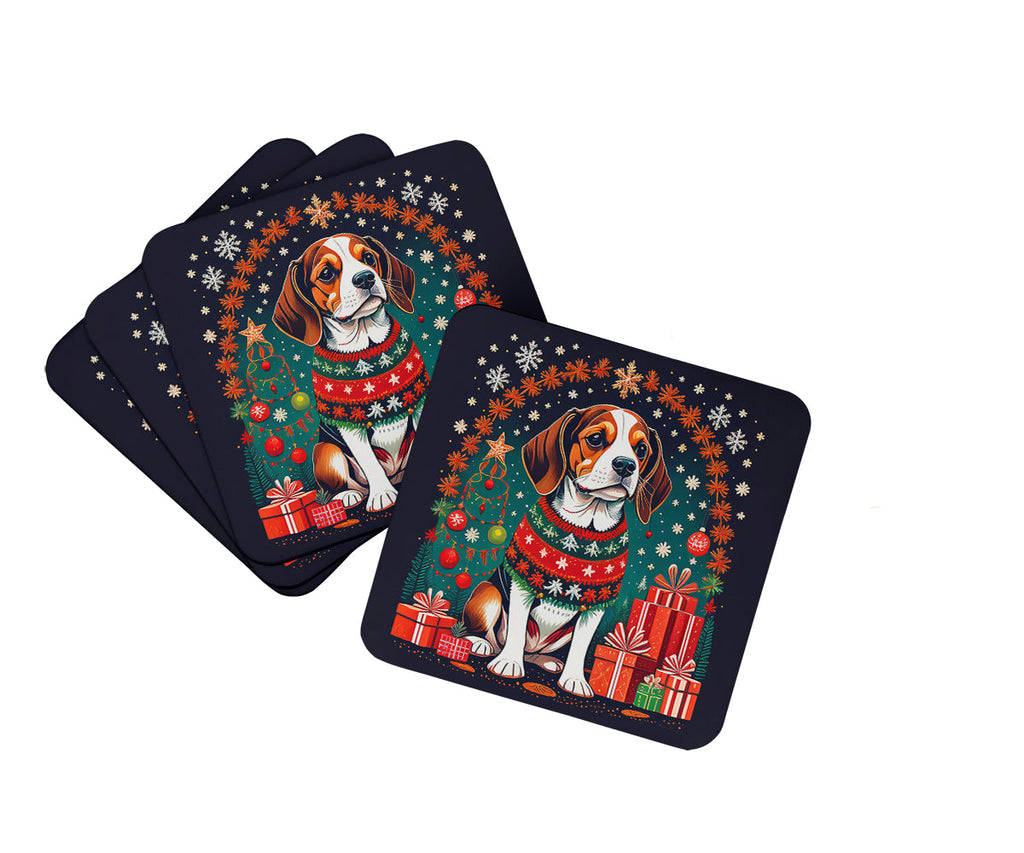 Beagle Christmas Foam Coasters Set of 4 Cup Coasters for Indoor Outdoor, Tabletop Protection, Anti Slip, Mouse pad Material
