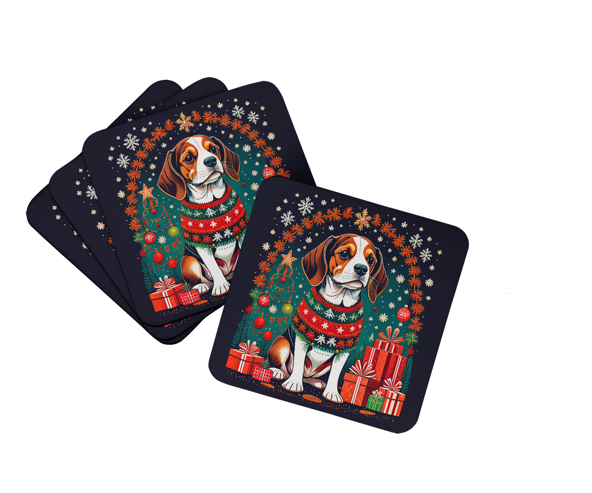 Beagle Christmas Foam Coasters Set of 4 Cup Coasters for Indoor Outdoor, Tabletop Protection, Anti Slip, Mouse pad Material