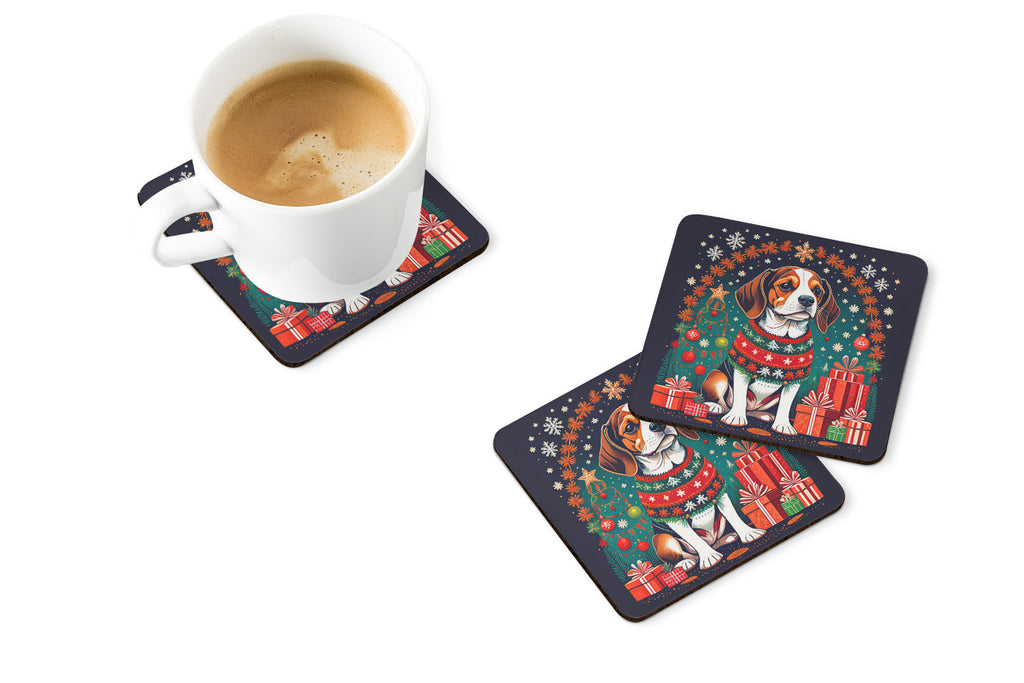 Beagle Christmas Foam Coasters Set of 4 Cup Coasters for Indoor Outdoor, Tabletop Protection, Anti Slip, Mouse pad Material