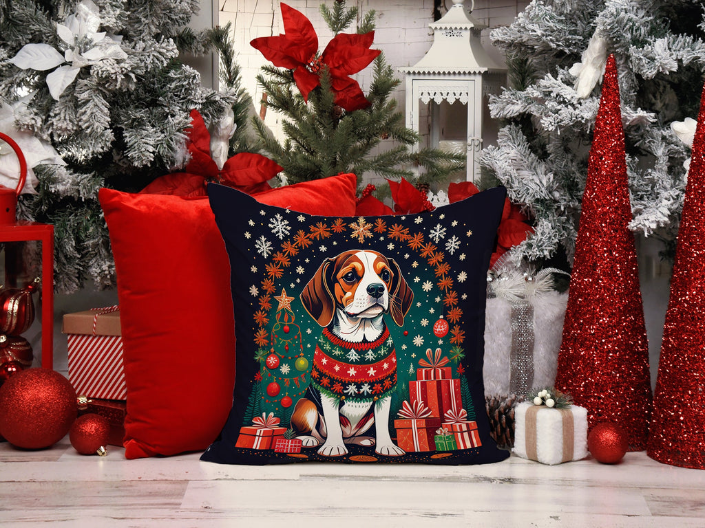 Beagle Christmas Decorative Throw Pillow 18x18 Indoor Outdoor Accent Cushion, Fabric Cover with Insert for Sofa, Bed, Porch & Living Room