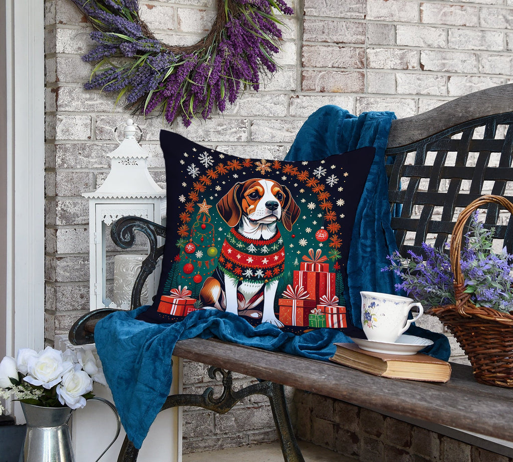 Beagle Christmas Decorative Throw Pillow 18x18 Indoor Outdoor Accent Cushion, Fabric Cover with Insert for Sofa, Bed, Porch & Living Room
