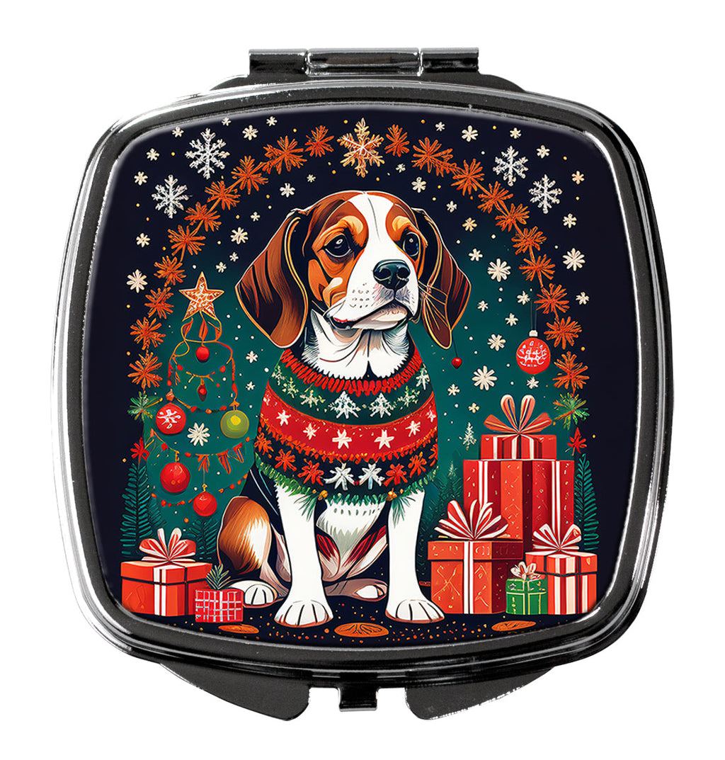 Beagle Christmas Compact Mirror Decorative Travel Makeup Mirror for Women Girls Gifts Pocket Makeup Mirror Folding Handheld