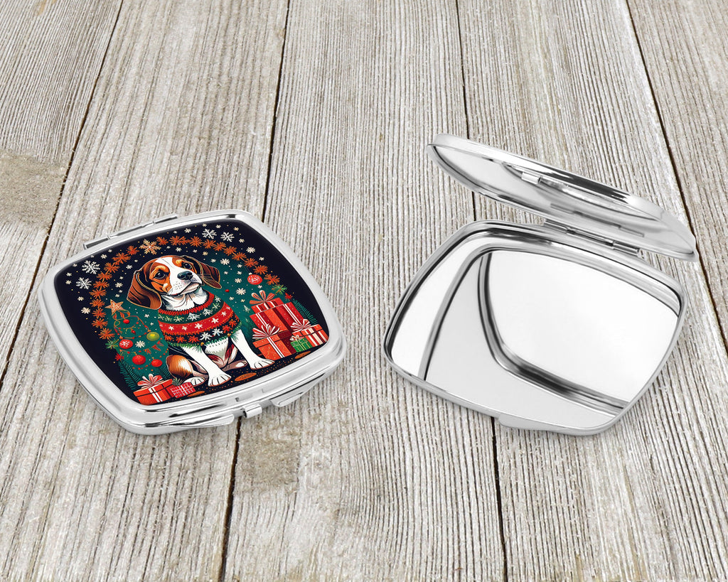 Beagle Christmas Compact Mirror Decorative Travel Makeup Mirror for Women Girls Gifts Pocket Makeup Mirror Folding Handheld