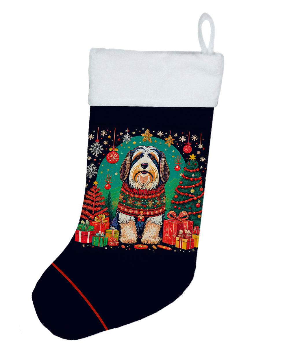 Bearded Collie Christmas Holiday Stocking Double-Sided Print, Polyester Suede,11x18, Made in USA