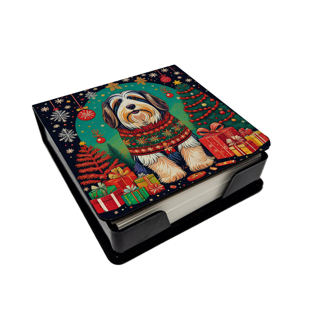 Bearded Collie Christmas PU Leather Note Paper Holder with Artist-Designed Cover, Desk Accessory, Office Gift