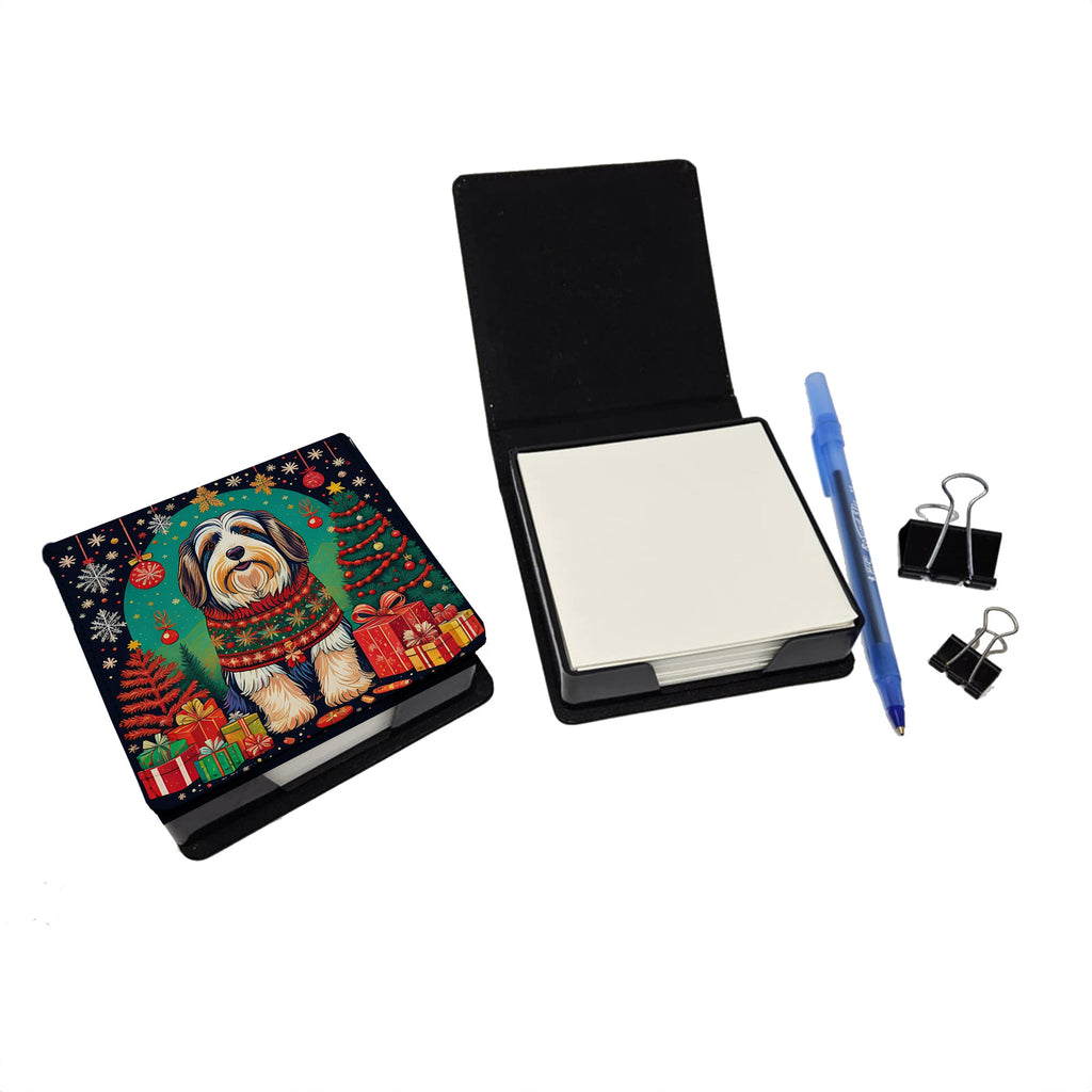 Bearded Collie Christmas PU Leather Note Paper Holder with Artist-Designed Cover, Desk Accessory, Office Gift