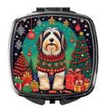 Bearded Collie Christmas Compact Mirror Decorative Travel Makeup Mirror for Women Girls Gifts Pocket Makeup Mirror Folding Handheld