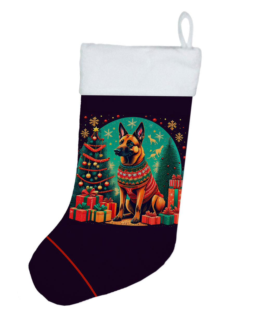 Belgian Malinois Christmas Holiday Stocking Double-Sided Print, Polyester Suede,11x18, Made in USA