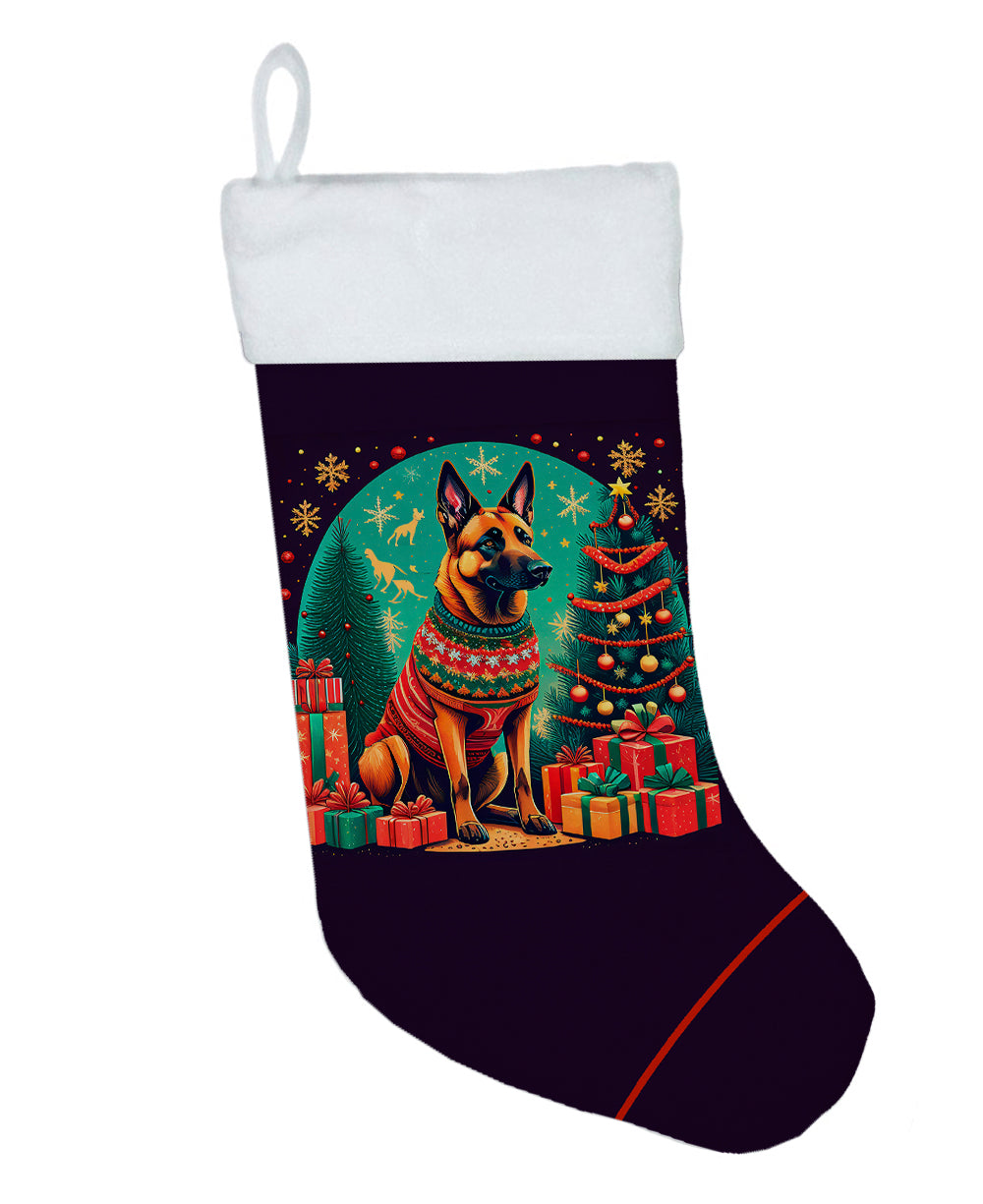 Belgian Malinois Christmas Holiday Stocking Double-Sided Print, Polyester Suede,11x18, Made in USA