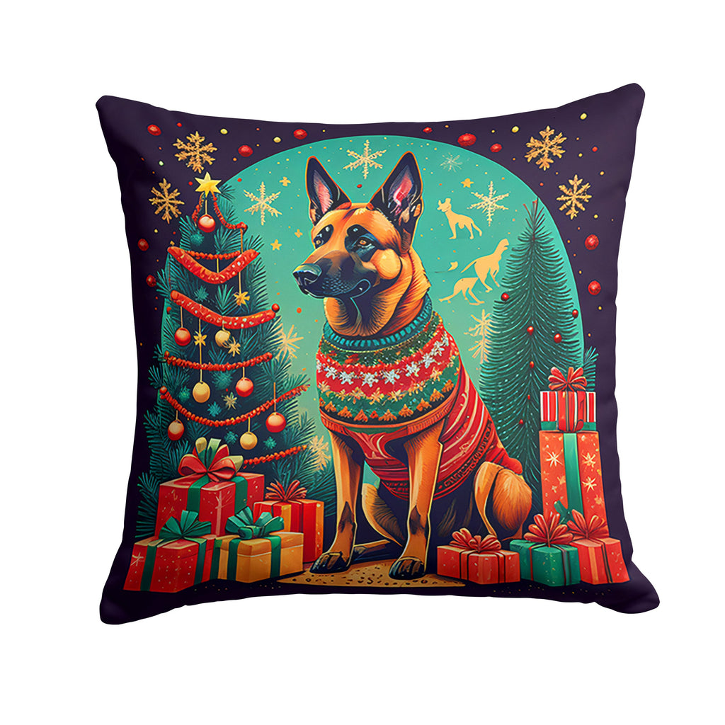 Belgian Malinois Christmas Decorative Throw Pillow 18x18 Indoor Outdoor Accent Cushion, Fabric Cover with Insert for Sofa, Bed, Porch & Living Room
