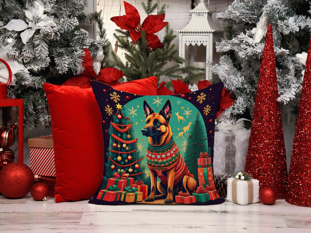 Belgian Malinois Christmas Decorative Throw Pillow 18x18 Indoor Outdoor Accent Cushion, Fabric Cover with Insert for Sofa, Bed, Porch & Living Room