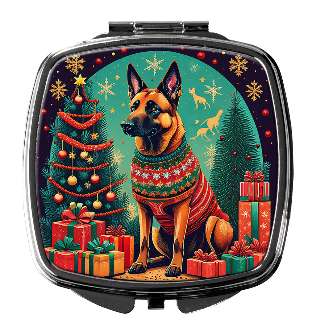 Belgian Malinois Christmas Compact Mirror Decorative Travel Makeup Mirror for Women Girls Gifts Pocket Makeup Mirror Folding Handheld