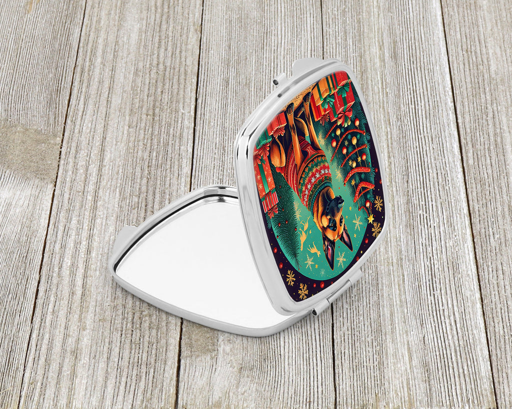 Belgian Malinois Christmas Compact Mirror Decorative Travel Makeup Mirror for Women Girls Gifts Pocket Makeup Mirror Folding Handheld