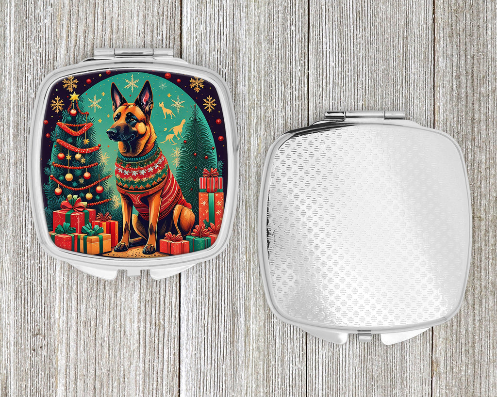 Belgian Malinois Christmas Compact Mirror Decorative Travel Makeup Mirror for Women Girls Gifts Pocket Makeup Mirror Folding Handheld