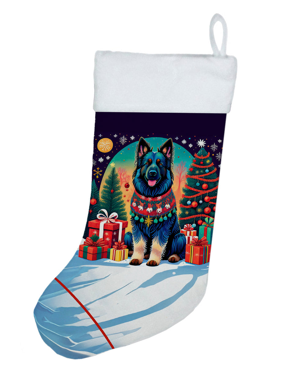 Belgian Sheepdog Christmas Holiday Stocking Double-Sided Print, Polyester Suede,11x18, Made in USA