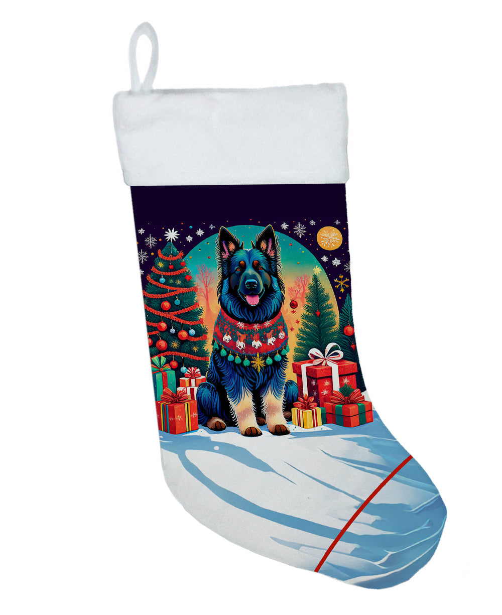 Belgian Sheepdog Christmas Holiday Stocking Double-Sided Print, Polyester Suede,11x18, Made in USA