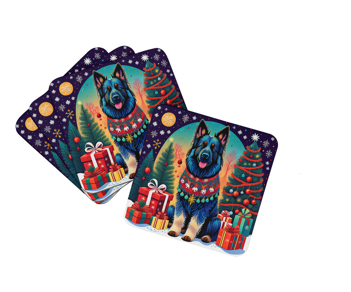 Belgian Sheepdog Christmas Foam Coasters Set of 4 Cup Coasters for Indoor Outdoor, Tabletop Protection, Anti Slip, Mouse pad Material