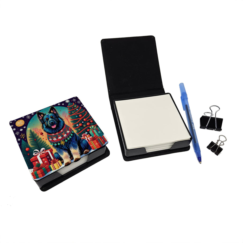 Belgian Sheepdog Christmas PU Leather Note Paper Holder with Artist-Designed Cover, Desk Accessory, Office Gift