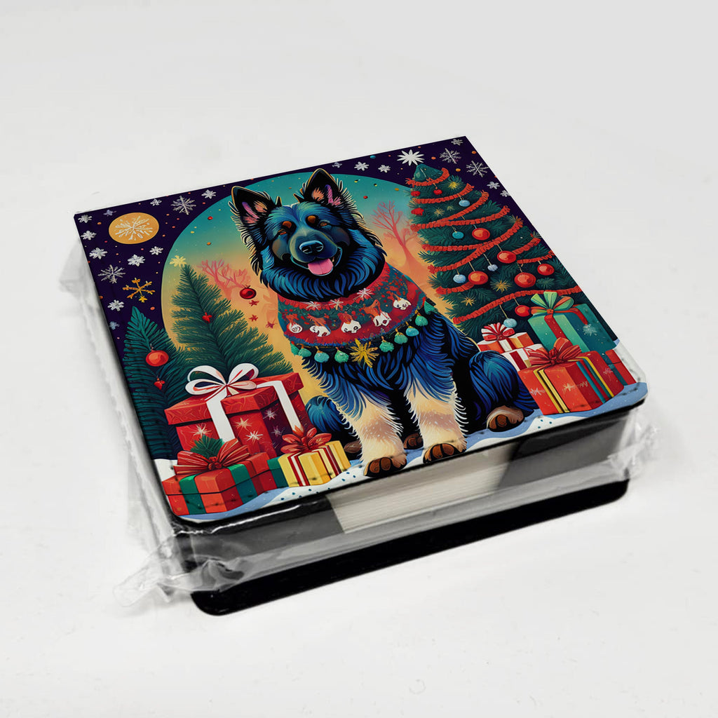 Belgian Sheepdog Christmas PU Leather Note Paper Holder with Artist-Designed Cover, Desk Accessory, Office Gift