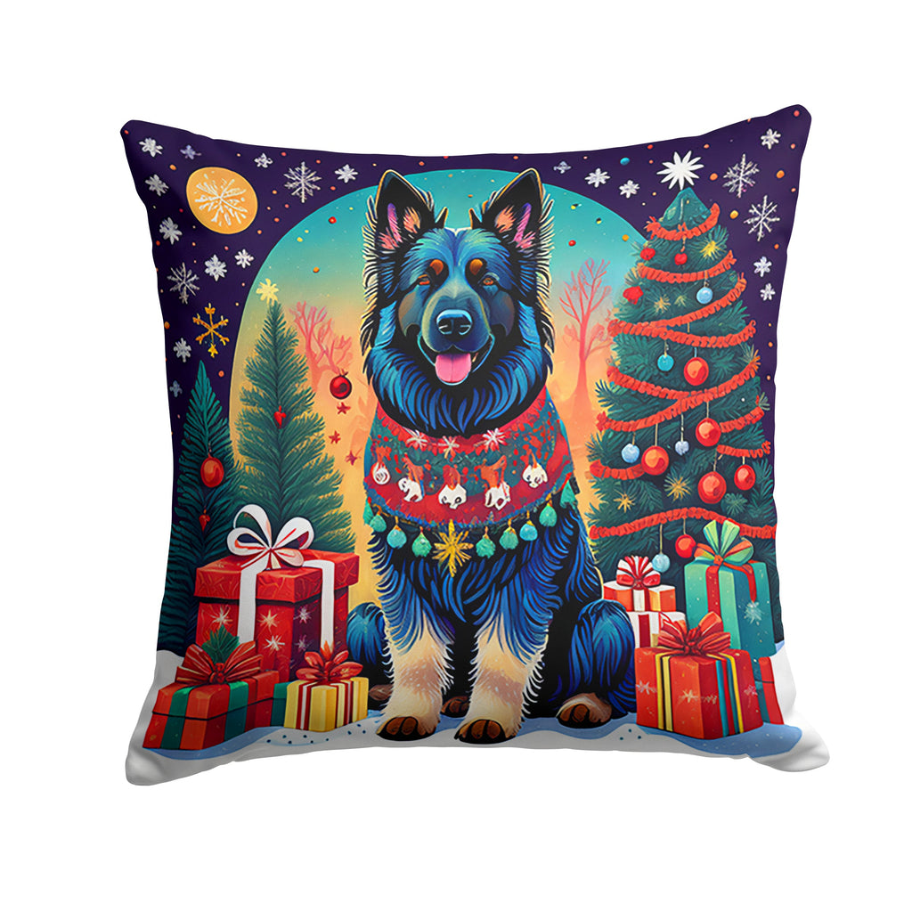 Belgian Sheepdog Christmas Decorative Throw Pillow 14x14 Indoor Outdoor Accent Cushion, Fabric Cover with Insert for Sofa, Bed, Porch & Living Room