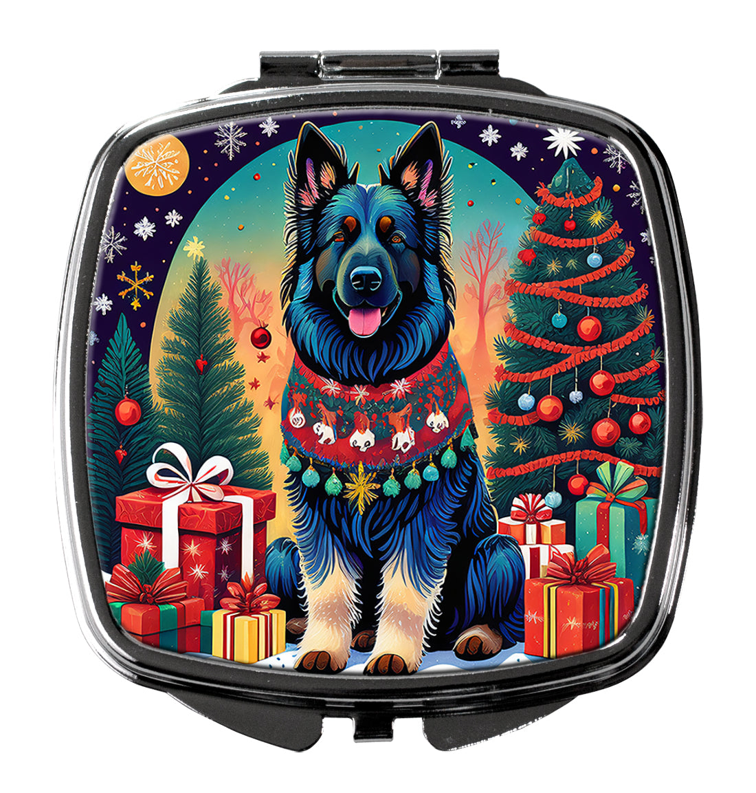 Belgian Sheepdog Christmas Compact Mirror Decorative Travel Makeup Mirror for Women Girls Gifts Pocket Makeup Mirror Folding Handheld