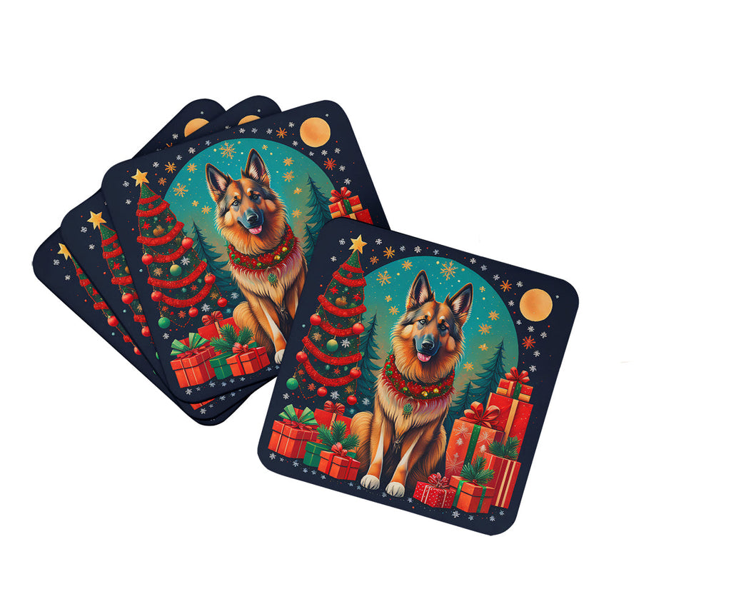 Belgian Tervuren Christmas Foam Coasters Set of 4 Cup Coasters for Indoor Outdoor, Tabletop Protection, Anti Slip, Mouse pad Material