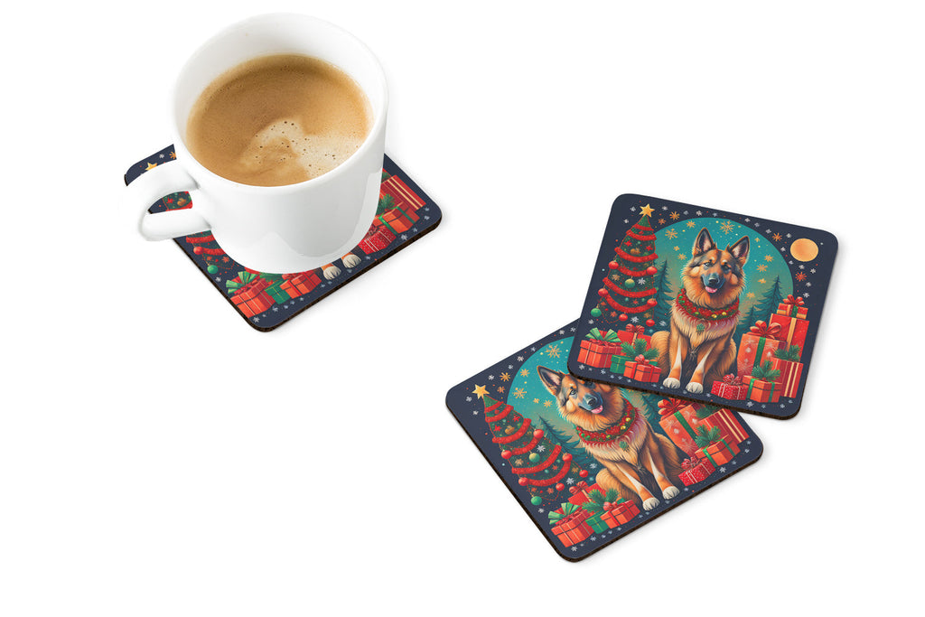 Belgian Tervuren Christmas Foam Coasters Set of 4 Cup Coasters for Indoor Outdoor, Tabletop Protection, Anti Slip, Mouse pad Material