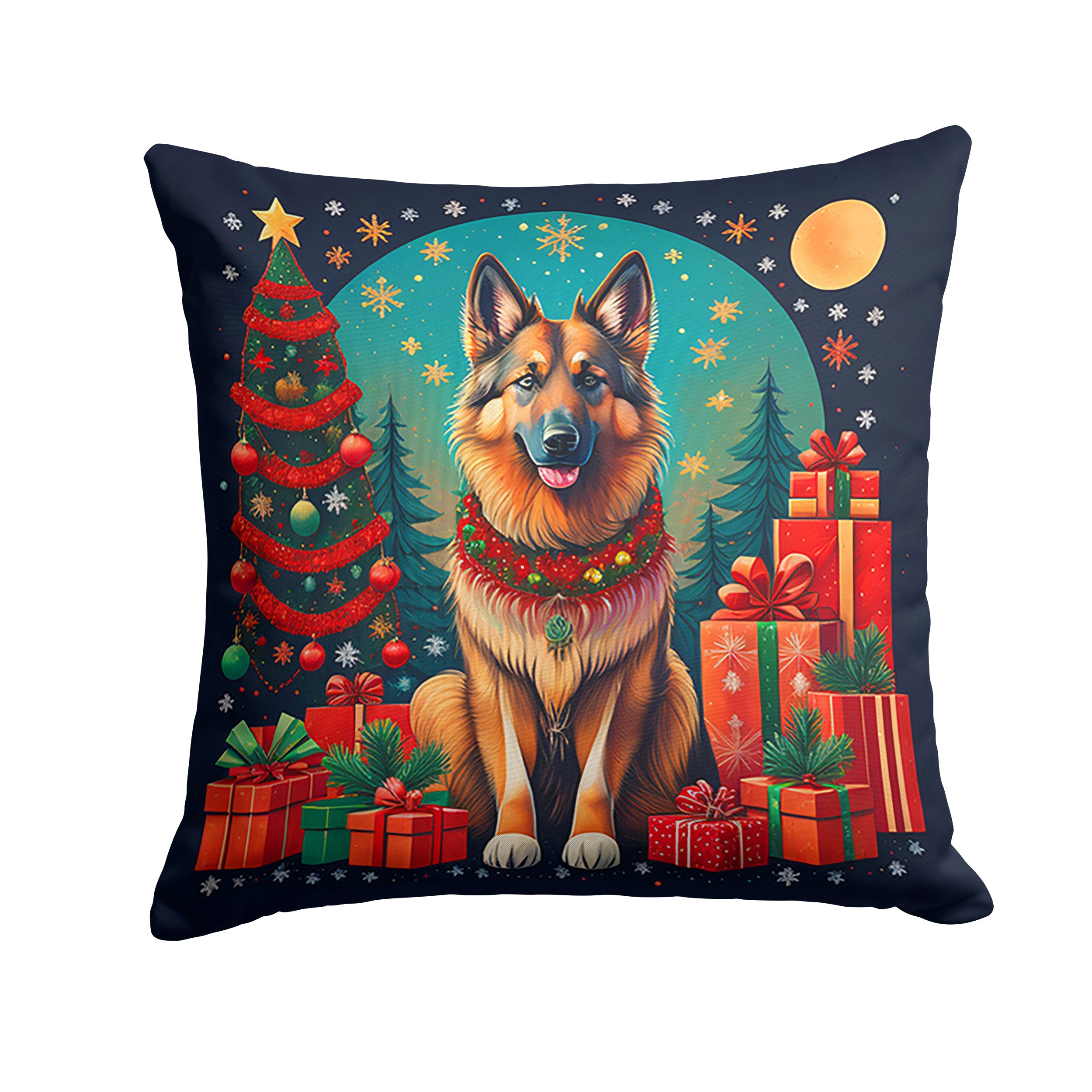 Belgian Tervuren Christmas Decorative Throw Pillow 18x18 Indoor Outdoor Accent Cushion, Fabric Cover with Insert for Sofa, Bed, Porch & Living Room