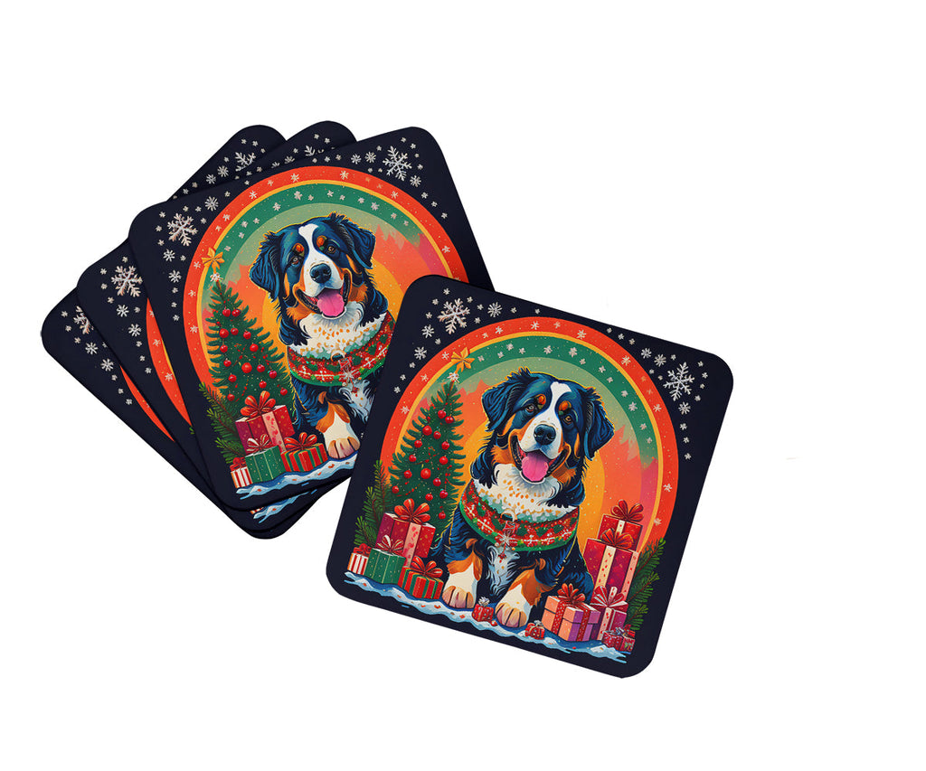 Bernese Mountain Dog Christmas Foam Coasters Set of 4 Cup Coasters for Indoor Outdoor, Tabletop Protection, Anti Slip, Mouse pad Material