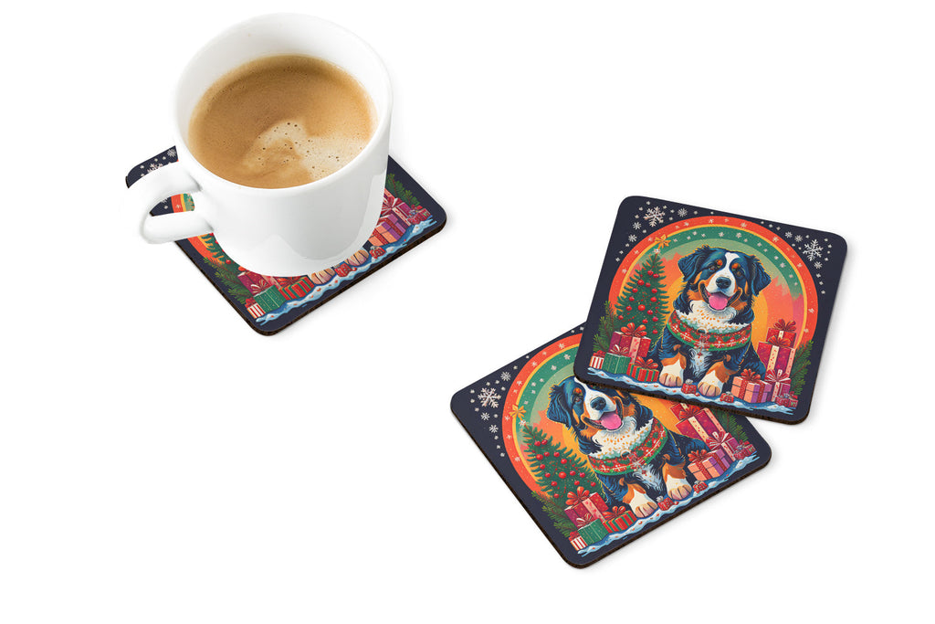 Bernese Mountain Dog Christmas Foam Coasters Set of 4 Cup Coasters for Indoor Outdoor, Tabletop Protection, Anti Slip, Mouse pad Material