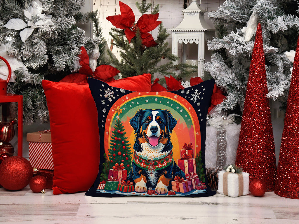 Bernese Mountain Dog Christmas Decorative Throw Pillow 18x18 Indoor Outdoor Accent Cushion, Fabric Cover with Insert for Sofa, Bed, Porch & Living Room