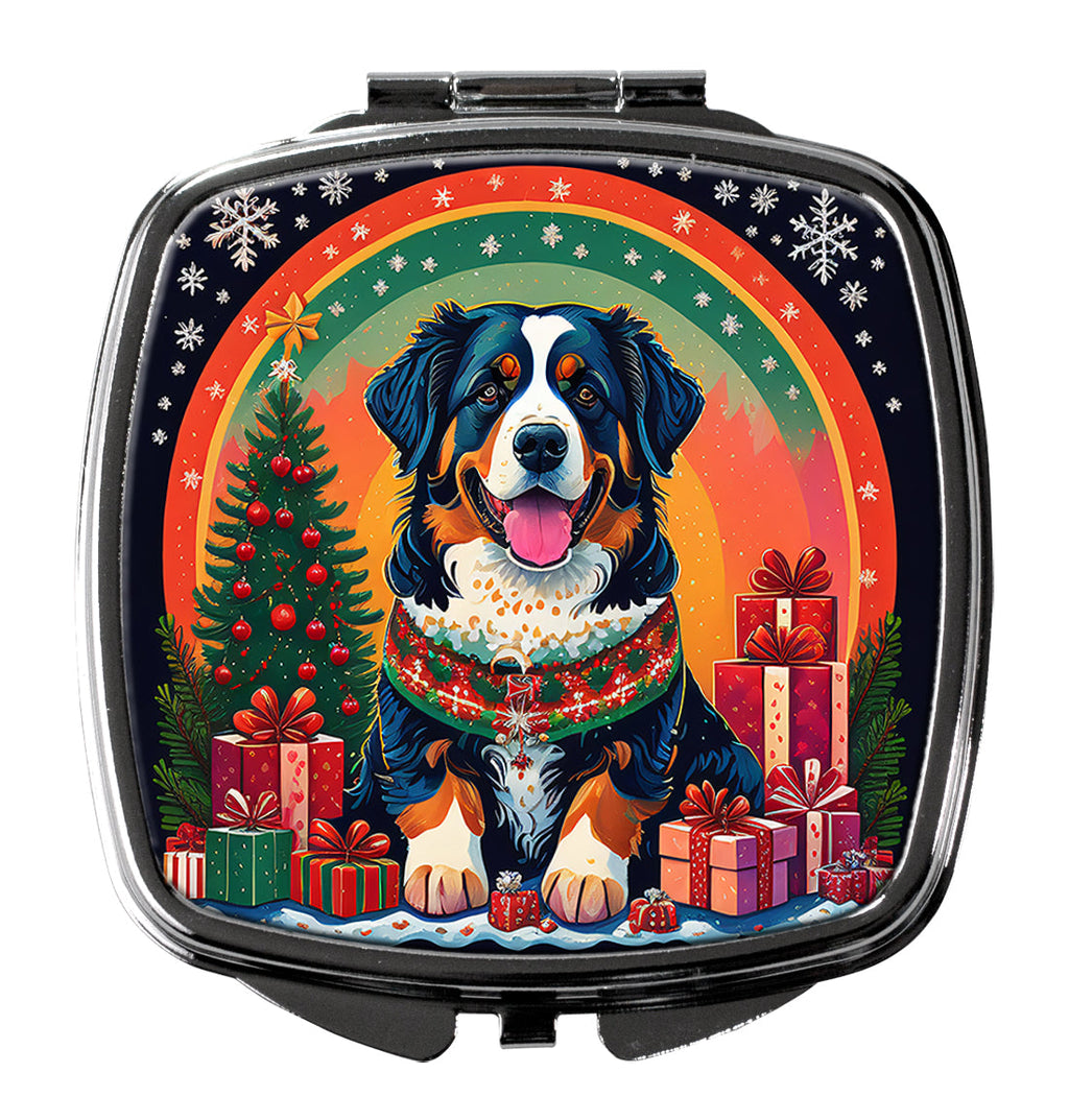Bernese Mountain Dog Christmas Compact Mirror Decorative Travel Makeup Mirror for Women Girls Gifts Pocket Makeup Mirror Folding Handheld