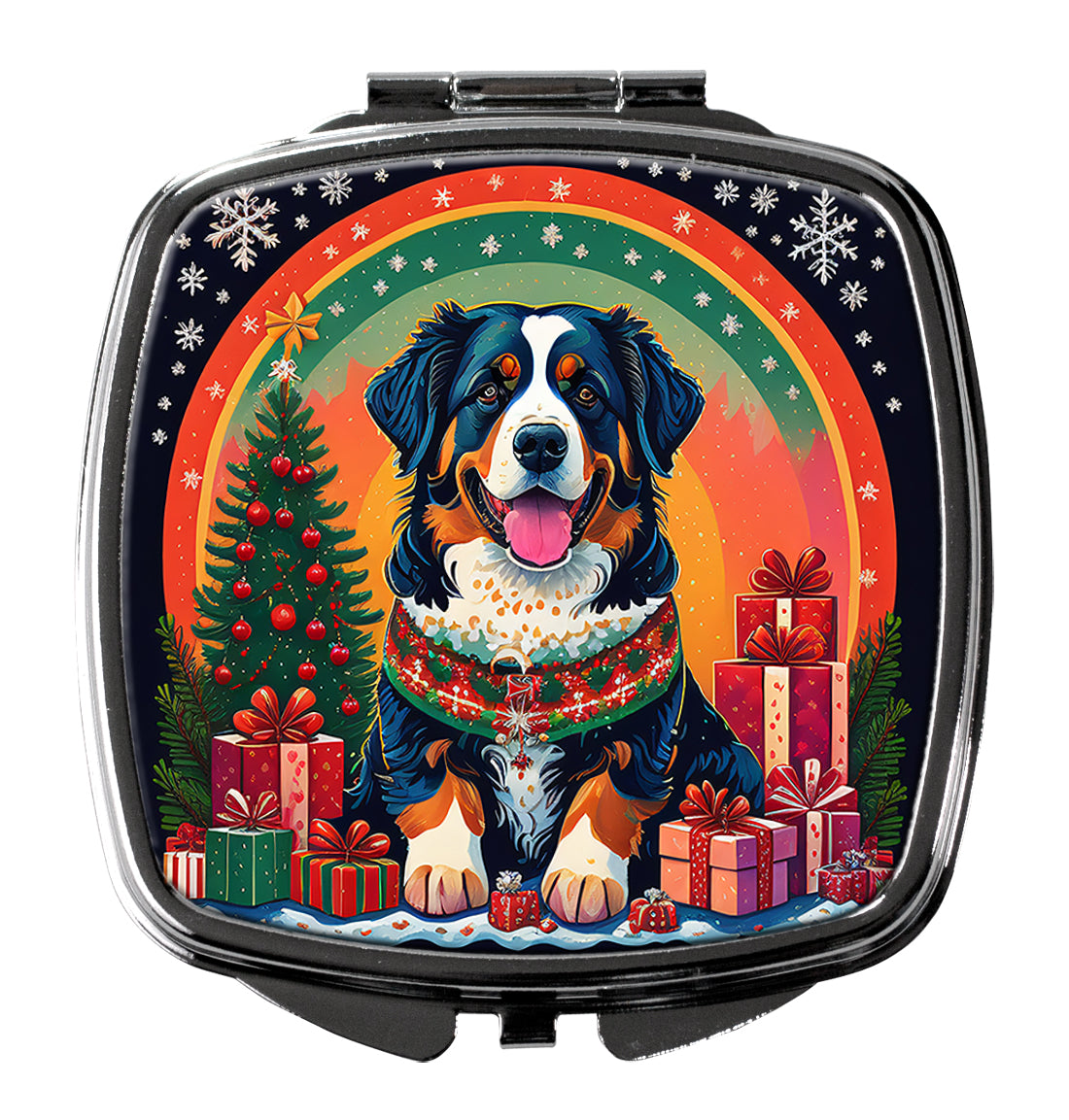 Bernese Mountain Dog Christmas Compact Mirror Decorative Travel Makeup Mirror for Women Girls Gifts Pocket Makeup Mirror Folding Handheld