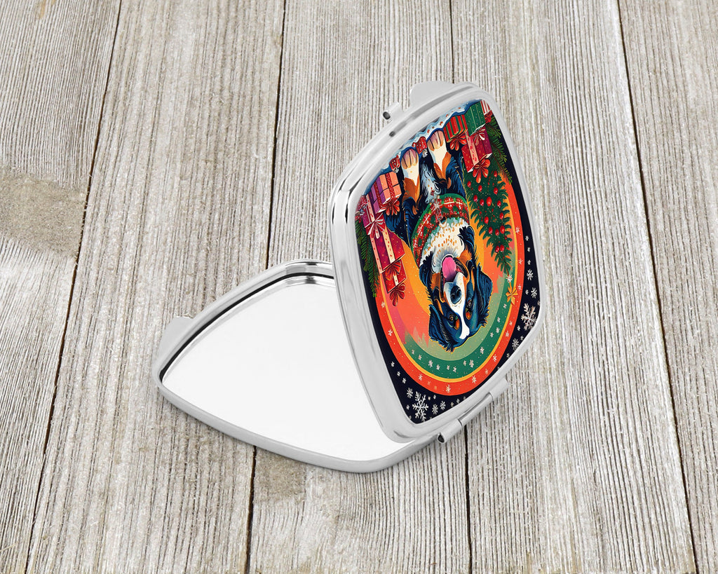 Bernese Mountain Dog Christmas Compact Mirror Decorative Travel Makeup Mirror for Women Girls Gifts Pocket Makeup Mirror Folding Handheld