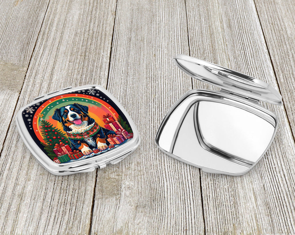 Bernese Mountain Dog Christmas Compact Mirror Decorative Travel Makeup Mirror for Women Girls Gifts Pocket Makeup Mirror Folding Handheld