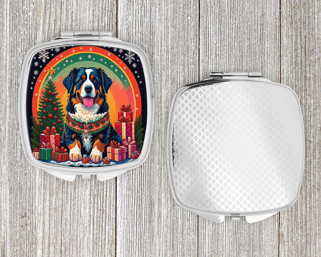 Bernese Mountain Dog Christmas Compact Mirror Decorative Travel Makeup Mirror for Women Girls Gifts Pocket Makeup Mirror Folding Handheld