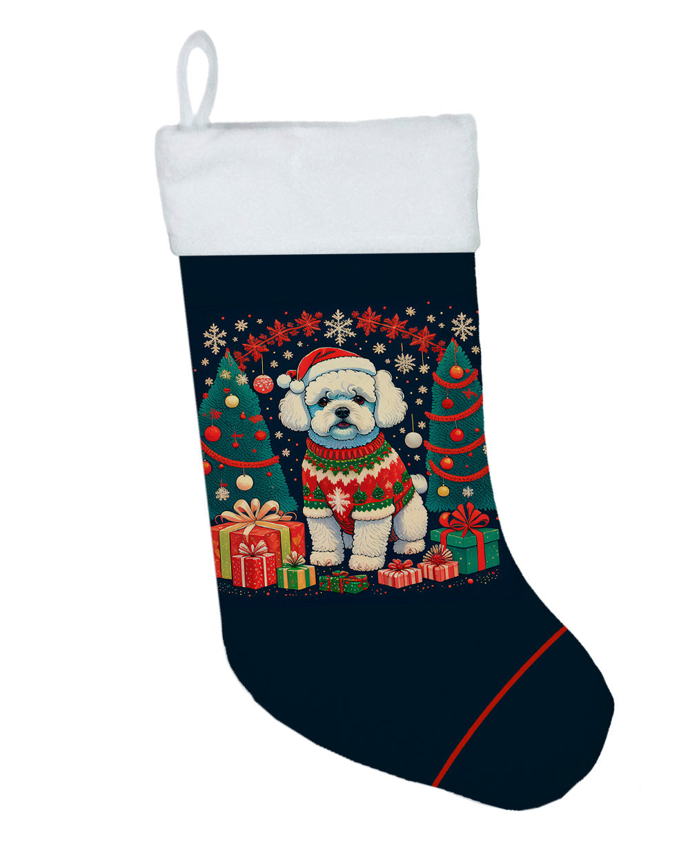 Bichon Frise Christmas Holiday Stocking Double-Sided Print, Polyester Suede,11x18, Made in USA