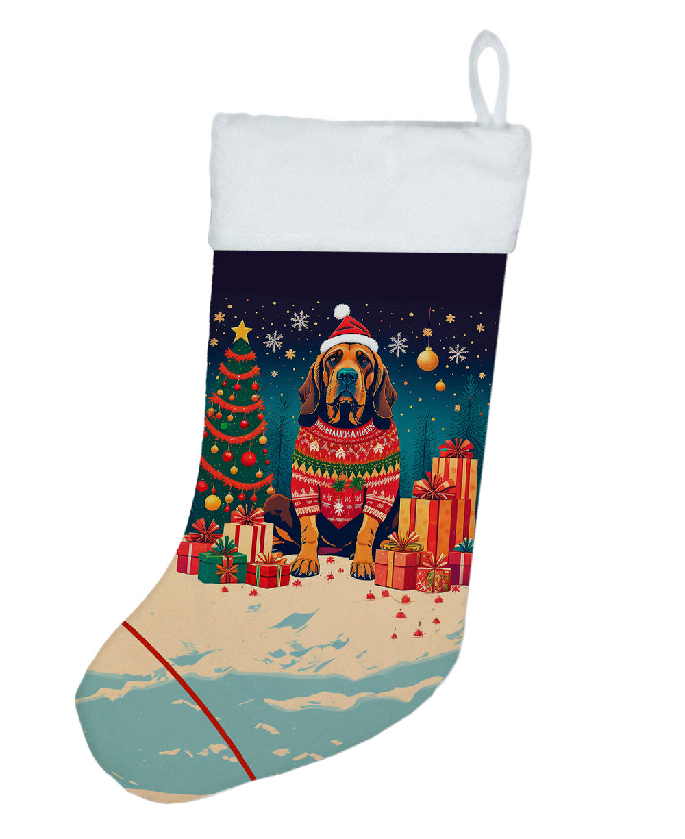 Bloodhound Christmas Holiday Stocking Double-Sided Print, Polyester Suede,11x18, Made in USA