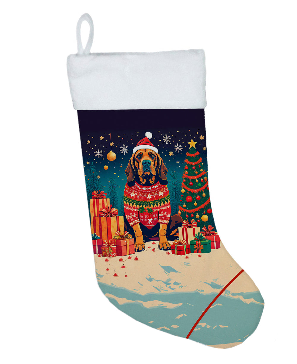 Bloodhound Christmas Holiday Stocking Double-Sided Print, Polyester Suede,11x18, Made in USA