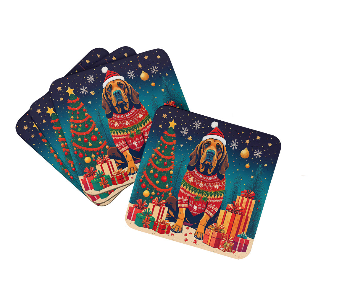 Bloodhound Christmas Foam Coasters Set of 4 Cup Coasters for Indoor Outdoor, Tabletop Protection, Anti Slip, Mouse pad Material